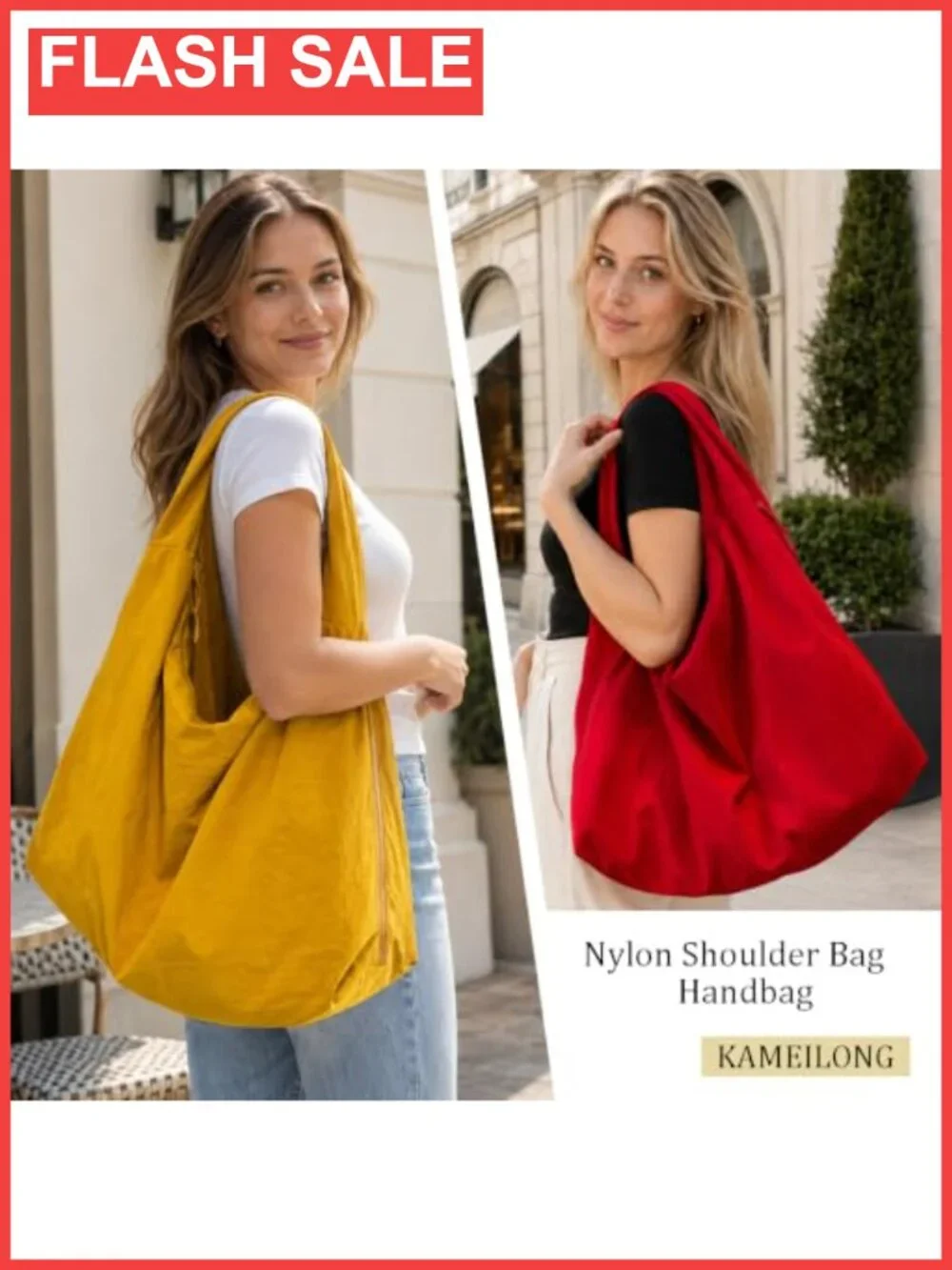 KAMEILONG Large Nylon Hobo Bag Women Crescent Shoulder Bag Vintage Tote Bag